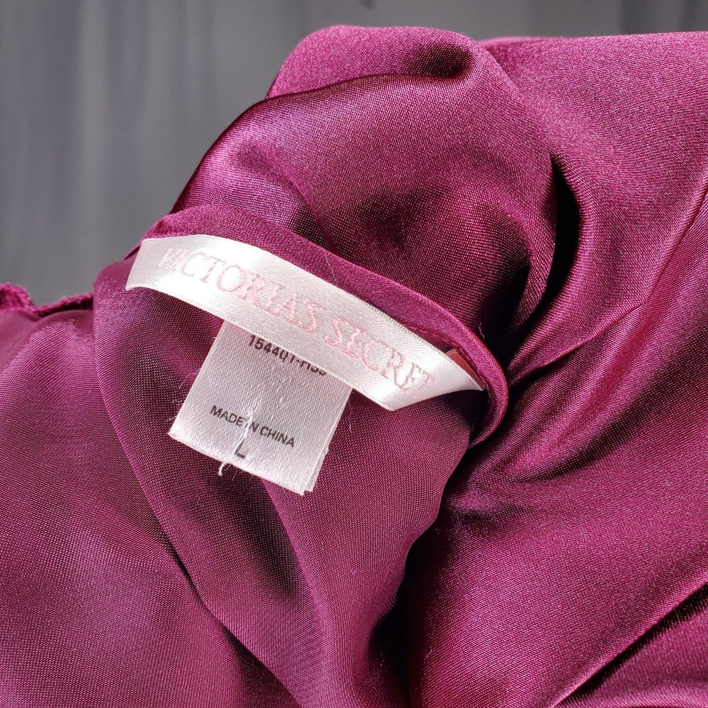Vtg Victorias Secret Burgundy Satin Slip Dress Large V-Neck Lace 00s Y2K - Picture 4 of 9